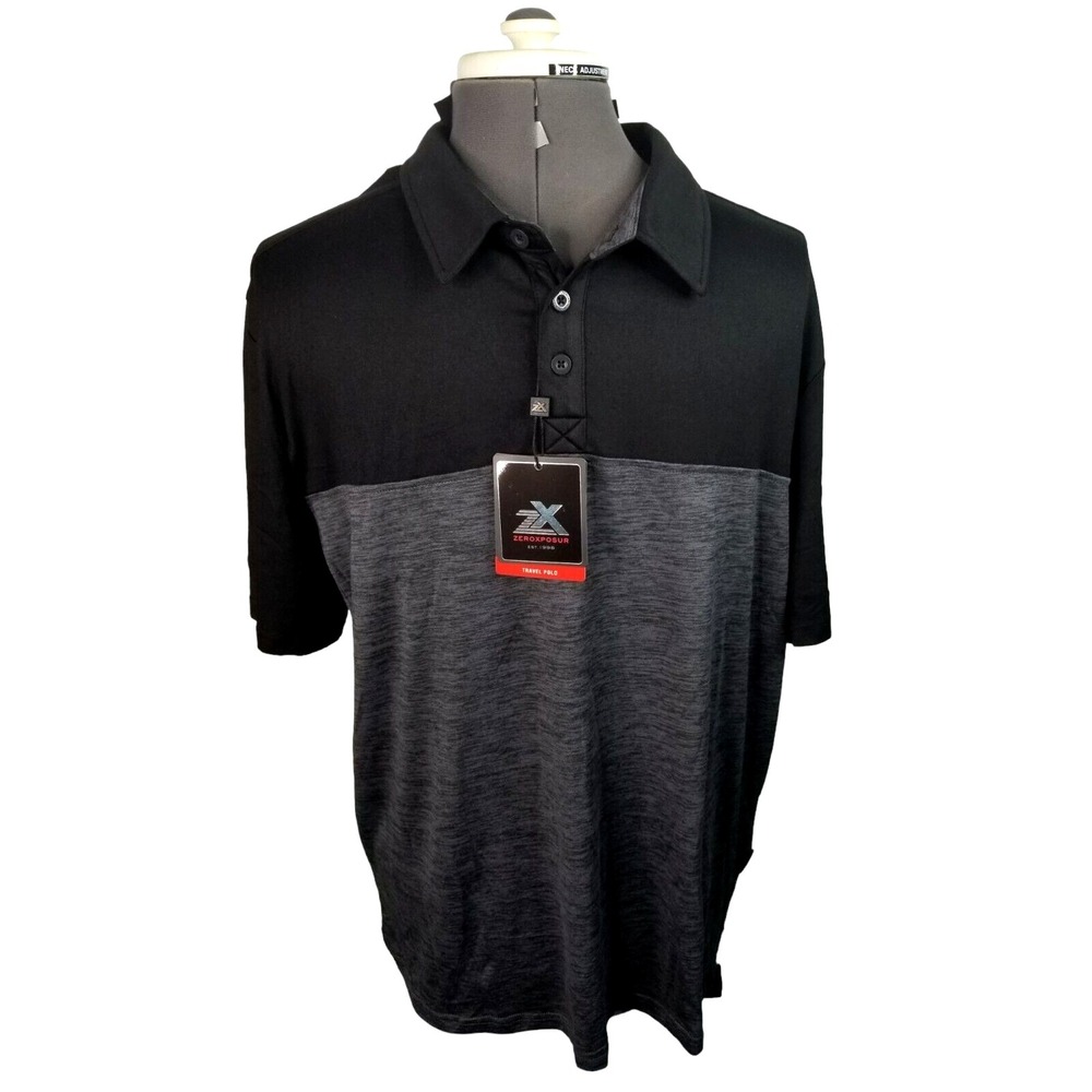 ZEROXPOSUR Polo Shirt Men's Size XL, PIT TO PIT 24 IN Black Gray NWT